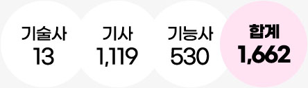 기술사:13/기사:1,119/기능사:530/합계:1,662